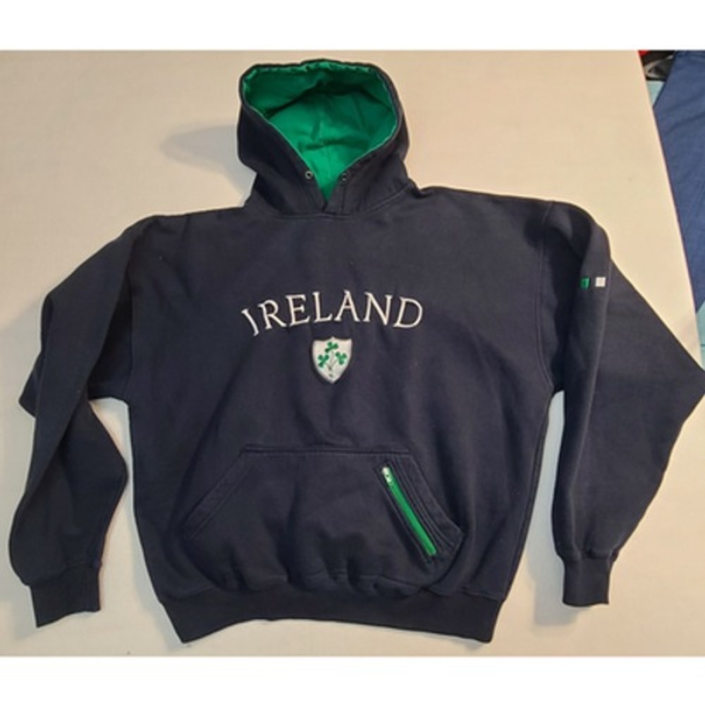 Dolmen Clothing Ireland Hoodie Mens L Navy Blue Shamrock Pullover Sweatshirt